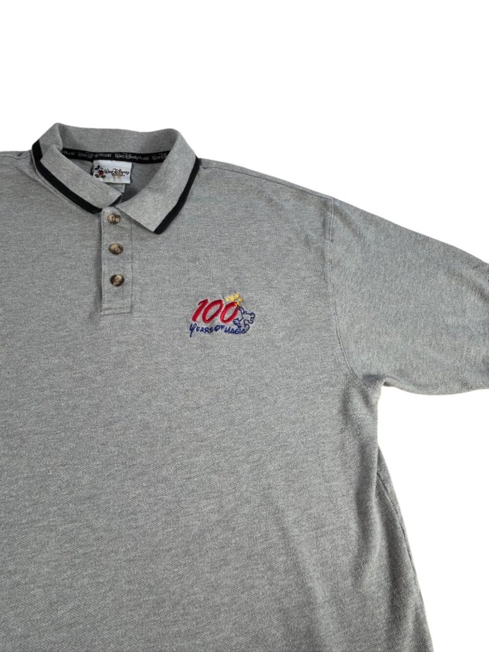 Mickey Mouse Walt Disney World 100 Years Of Magic Polo Shirt Men's L Gray Cotton